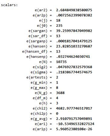 macros of xtabond2 command in stata